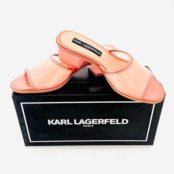 NIB KARL LAGERFELD Paris Coral Transparent Slip-On Block Heel Sandals Size 6 - Picture 6 of 10